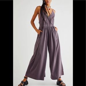 FREE PEOPLE LUNA EXTREME FLARE WIDE LEG ONE PIECE COTTON JUMPSUIT M NEW
